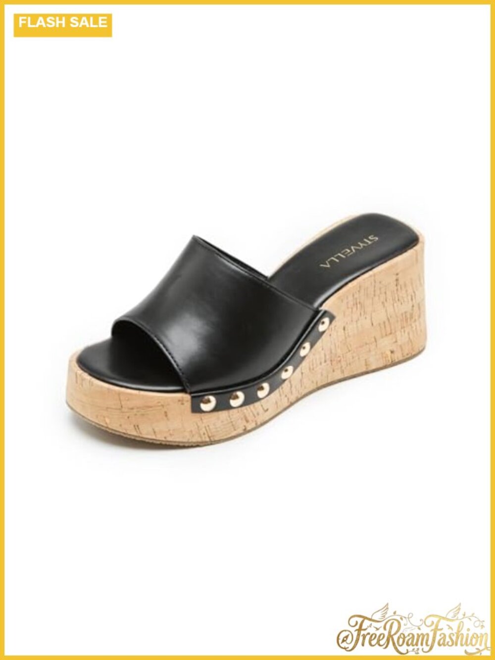 Faux Leather Platform Wedge Sandals Slip On Open Toe Slides